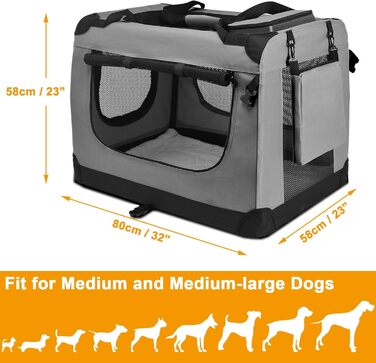 Транспортна переноска для собак PISPET - складана, сірого кольору (80x55x55 см)