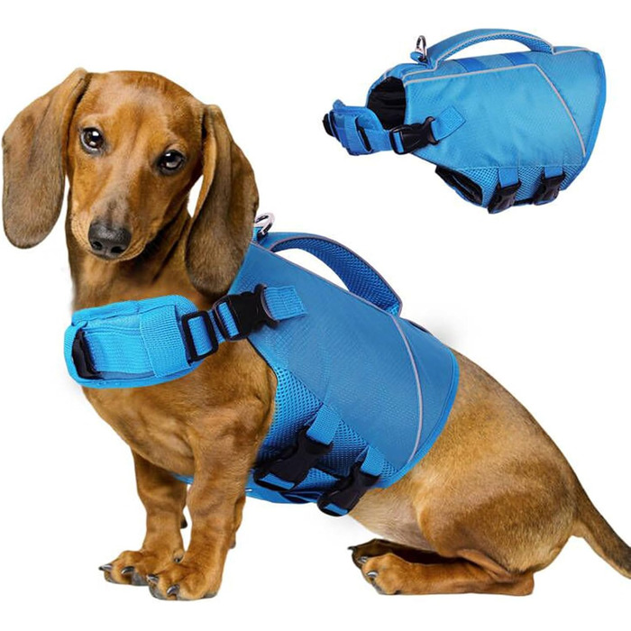 Жилет для плавання собаки ASENKU, розмір M, блакитний: безпечний та рятувальний жилет для собак