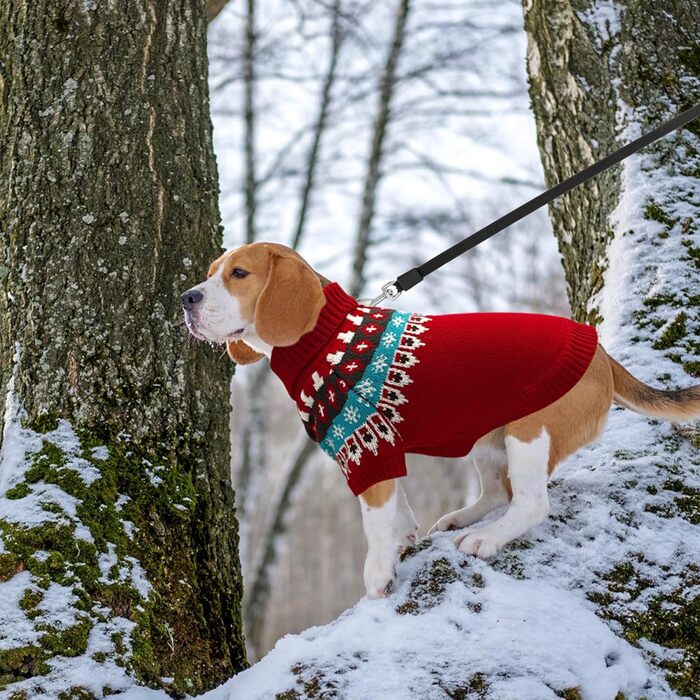 Пуловер для собак EXPAWLORER Fair Isle з візерунком Fair Isle - стильний светр, кофта для цуценят, маленьких, середніх та великих собак, з високим коміром, червоного кольору, розмір M