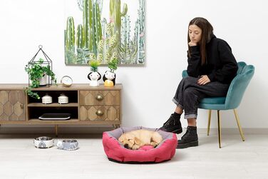 Кругле ліжко для собак та котів Baroni Hoe з тканини, 45x55 см, сірий та фуксія (L)