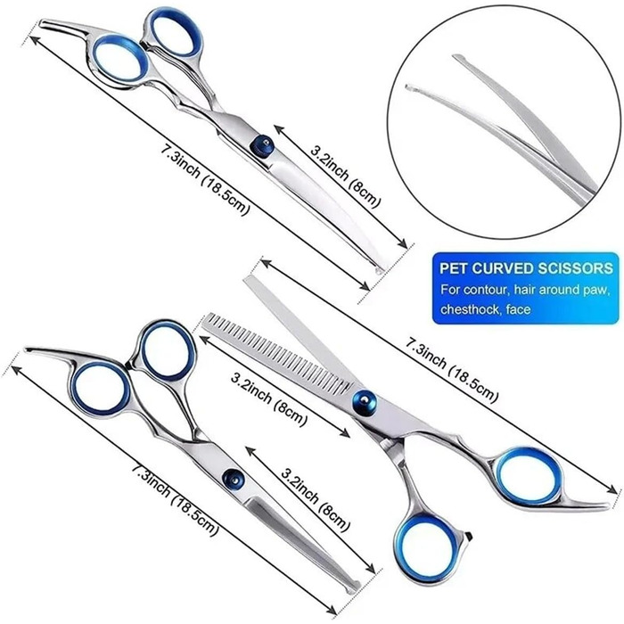 Професійний набір ножиць для грумінгу собак, 7.8 дюймів, 4 в 1, з нержавіючої сталі, з заокругленими безпечними кінцями, для стрижки та вирівнювання шерсті