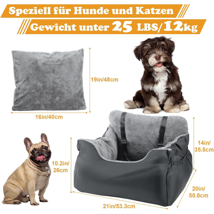 Автокрісло для собак - стабільне, для малих порід (до 12 кг), з ременем безпеки, водовідштовхувальне, знімний килимок, бічні кишені