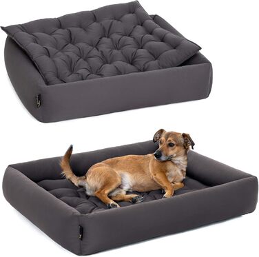 Ортопедичне ліжко для собак середніх порід - ліжко з знімним матрацом, прання до 95°C, сушка в сушильній машині, стійке до подряпин та укусів, Made in Germany (L - 80x70 см, Антрацит)
