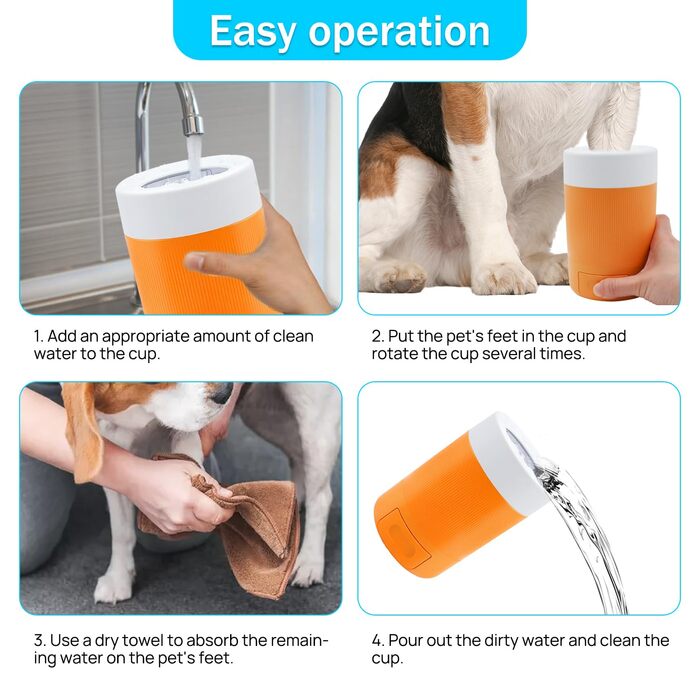 Очищувач лап для собак середніх порід, мийка для лап, пристрій для миття лап, аксесуар для догляду за тваринами (Помаранчевий)
