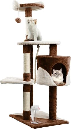 Дряпка для котів Nobleza 118,5 см, 3 платформи, будиночок, іграшки, коричнева
