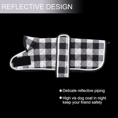 Водонепроникний теплий дощовик для такси для дрібних собак, тепла підкладка з флісу, регульований, чорно-білий, M (довжина спини 42-45 см)