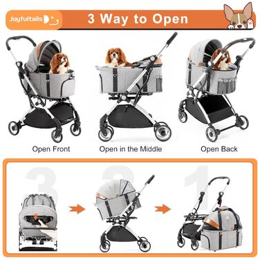 Візок для собак 3 в 1, до 15 кг, сірий. Візок для собак та котів, складний, з сумкою-переноскою, для маленьких та середніх тварин. З дощовим захистом