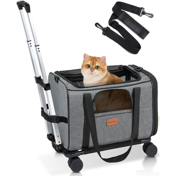 Трансформер для котів та собак Morpilot з колесами, сірий. Сумка-переноска для тварин, схвалена авіакомпаніями, для маленьких собак, великих котів, цуценят. Розміри: 43 x 28 x 28 см