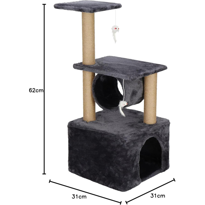 Котячий будиночок SPRINGOS з когтеточкою, лежаком та регульованою висотою, 245 см, сірий (62 см)