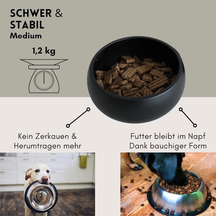 Керамічна годівниця для собак від hej.mo | 16 см діаметр, 0.9 л об'єм | Міцна, миється в посудомийній машині, стійка до подряпин та укусів | Для маленьких та середніх собак (Чорна)