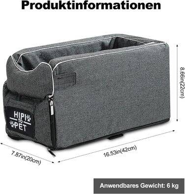 Автокрісло для собак Ergocar, підвищення для маленьких собак та котів до 6 кг, з ременями, знімний кошик, сіре