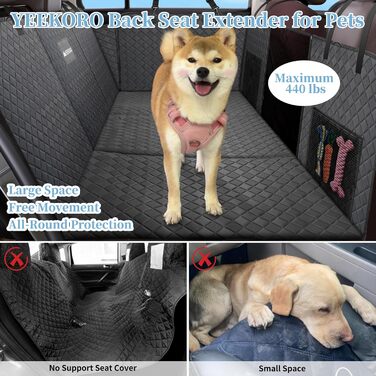 Подовжувач для заднього сидіння автомобіля для собак, міцний чохол для автосидіння для собак, витримує 200 кг, велике жорстке подовження для собак, водонепроникна гамак для собак з сіткою для автомобіля та позашляховиків (Чорний)