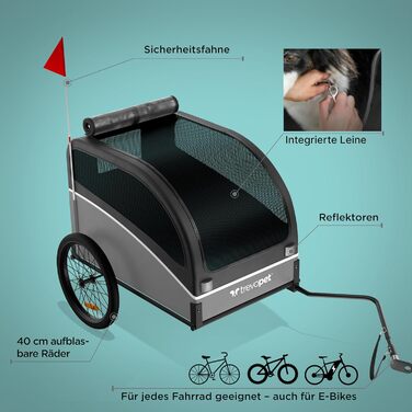 Фаркоп для велосипеда з собакою - Складаний фаркоп для велосипеда для собак до 40 кг, з відбивачами, водовідштовхувальний, сумісний з електровелосипедами, чорно-сірий