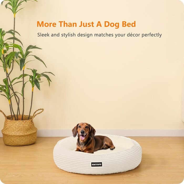 Кругле ліжко для собак та котів, м'яке, зручне, Ø 60 см, бежеве. Розмір: 60x60x18 см. Зручне, миється, знімний чохол, антиковзаюча основа.