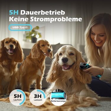 Машинка для стрижки собак Leise з LED-підсвічуванням, 2 швидкості, для догляду за обличчям, вухами, лапами. Блакитна