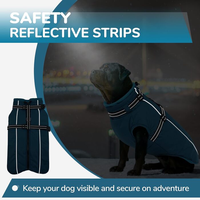 Зимовий теплий одяг для собак середнього розміру PUMYPOREITY: куртка з інтегрованою мискою, флісова, відбиваючі елементи, синій