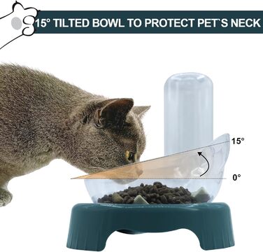Набір мисок для котів та собак з диспенсером води, киликом та лопаткою, нахил 15°, миски для сухого та вологого корму, темно-синій