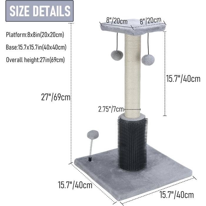 Котячий будиночок Dimaka 68,6 см з дряпалкою, покритий плюшем та мотузкою, вертикальний для котів