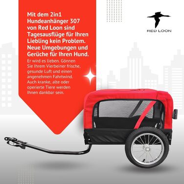 Фаркоп для собак Red Loon Mini - вело- та біговий причіп для собак, легкий переобладнання, світловідбивачі, комплект для бігу, червоний/чорний, вантажопідйомність до 20 кг