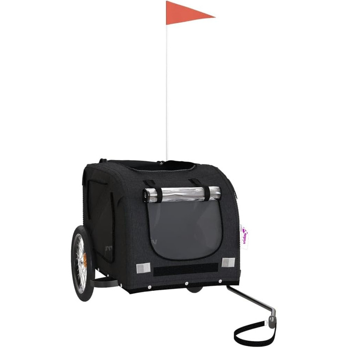 Фургон для собак VidaXL - чорний, 45 кг, з прапором та відбивачами, 133.5 x 69 x 73.5 см