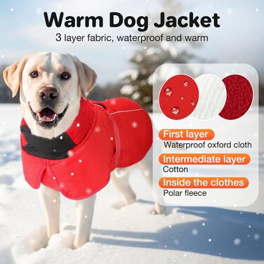 Водонепроникний зимовий теплий одяг для собак великих і середніх порід. Червоний теплий зимовий одяг для собак з флісовою підкладкою та регульованою посадкою