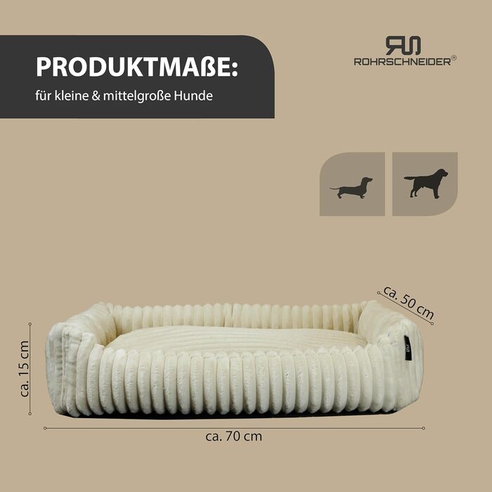 М'яке ліжко для собак та котів Rohrschneider Kuschelsofa Deluxe | З антиковзною основою | З корзиною для маленьких та середніх тварин | Бежеве, 50x70x15 см