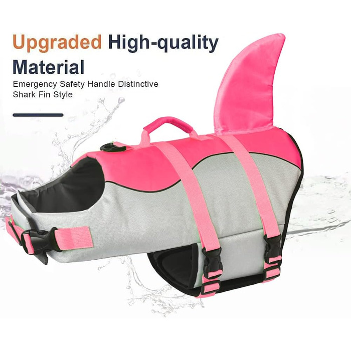 Жилет для плавання для собак Fragralley Hai, Ripstop, для плавання та катання на човні, жилет для собак з чудовою плавучістю та рятувальною ручкою (Medium, Рожевий-Hai)