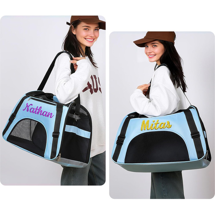 Персоналізована переноска для кота/собаки з вишивкою імені, складана переноска для собак та котів (фіолетовий)