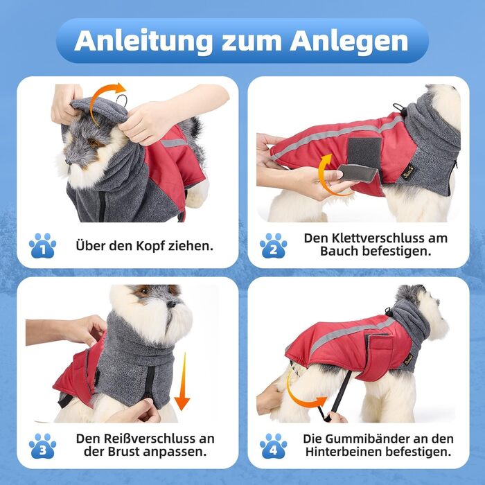 Зимовий теплий одяг для собак SlowTon: куртка з поларфлісу з коміром-шарфом, світловідбивачі, регульована, водонепроникна, вітронепроникна, для цуценят, м'яка, червона (M)