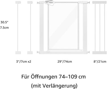 Ворота для собак Unipaws: прозорі, без свердління, ширина 74-109 см, для дверних прорізів та сходів, білий колір