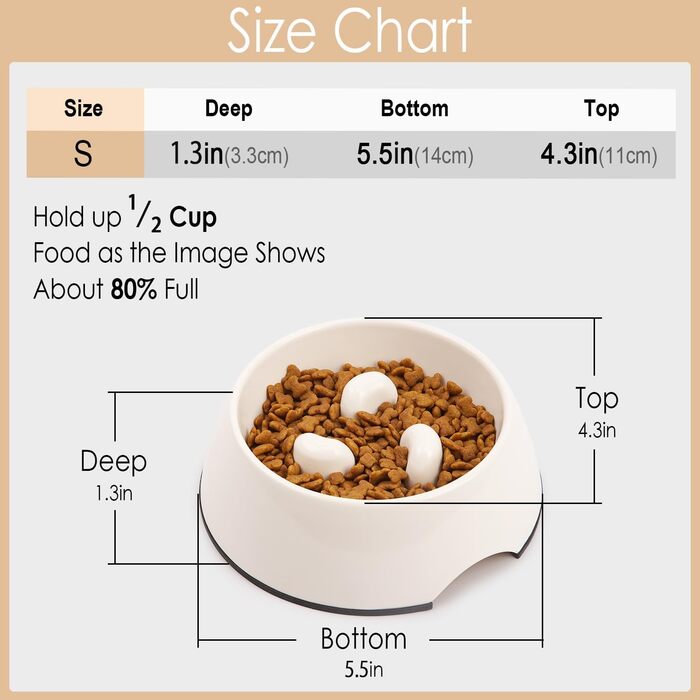 Миска для собак та котів Superdesign для повільного годування, 1/2 чашки, протиковтання, для маленьких та середніх порід, білий колір