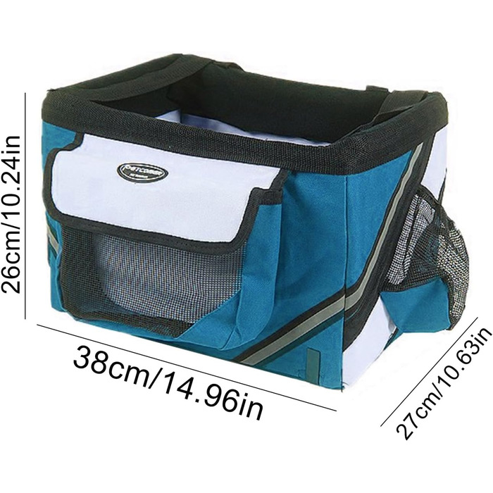 Переноска для собак на велосипед - сумка-переноска для тварин | Регульована переноска для собак з м'якими боковинами та світловідбиваючим ремінцем для транспортування котів, собак та кроликів (блакитна)