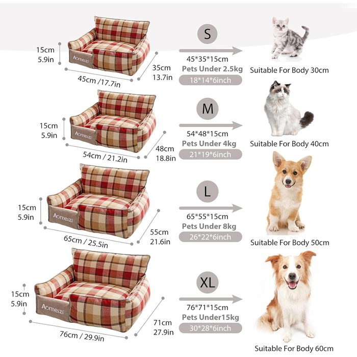 Ортопедичне ліжко для собак PETCUTE, велике, середнє, знімний чохол, неслизьке дно, м'яке диван-ліжко, сірий, з підтримкою спини (L, червона спинка)