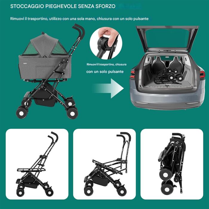 Дитячий візок для тварин BAKAJI 2 в 1, до 40 кг, складний, з капсулою та кошиком для зберігання (сірий)