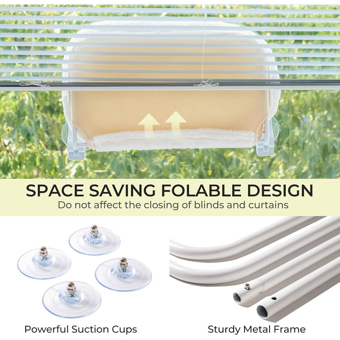 Котів гамак для вікна EDAGNY: м'який, розкладний, сірий, до 18 кг