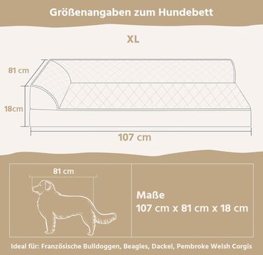 Ортопедичні лежанки для собак великих порід - водонепроникні, з водонепроникним підкладом, з неслизьким дном, знімний та пральний чохол (XL: 107 x 81 x 18 см)