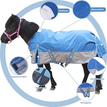 Водонепроникна дихаюча попона-дощовик для поні та міні-коней 1200D без підкладки, королівський синій, 80 см