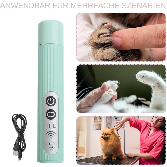 Шліфувальник для собачих кігтів | 3-ступеневий акумуляторний портативний шліфувальник з LED | Компактний шліфувальник для кігтів - для дорослих, сім'ї, друзів, жінок та чоловіків (зелений)