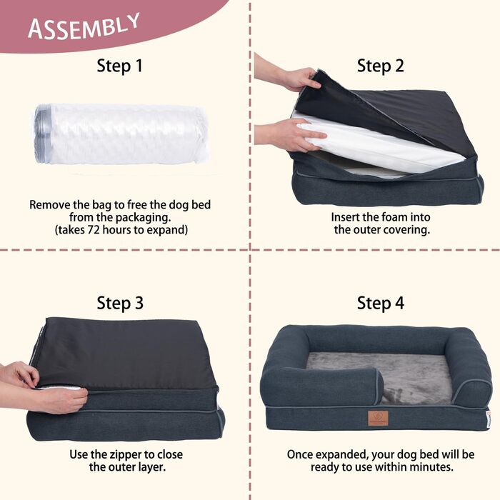 Ортопедичне лежанка для собак Преміум класу з піною Egg Foam, XL, 89 x 63 x 17 см, темно-сірий. Зручна, з водонепроникним чохлом та петлею для перенесення. Лежанка-софа для собак, м'яка, знімний, пральний чохол.