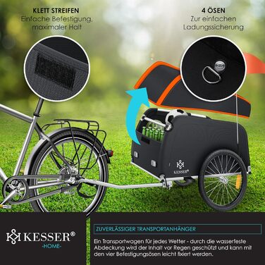KESSER® Причіп для велосипеда вантажний, 120 літрів, оранжевий/антрацитовий, з дахом та функцією складання