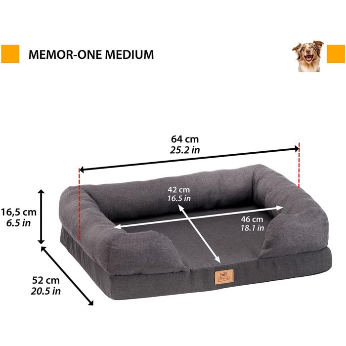 Крісло-ліжко для собак великих порід Ferplast: ортопедичне, з memory foam, 93x73x22,5 см (Сірий, 64x52x17 см)