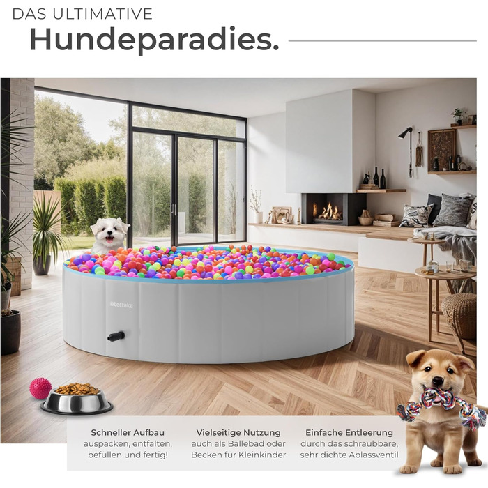 Басейн Tectake® для собак та дітей: надувний, складний, діаметр 120 см