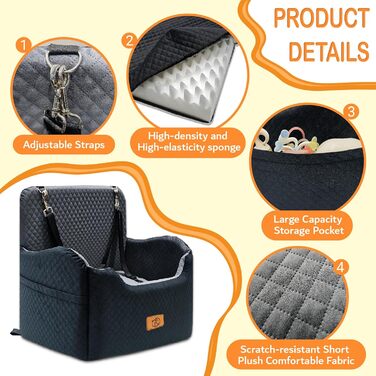 Підвищення для собак у машину з Memory Foam, до 15,9 кг, середнього розміру, зручне автоліжко для маленьких/середніх тварин, знімний та пральний, сірий + чорний, Medium