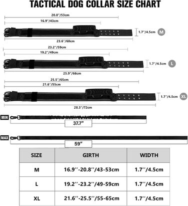 Тактичне обіднє нашийник для собак з ручкою та повідок, військовий нашийник. М'яка підкладка, нейлон, регульований, для середніх та великих собак XL, чорний P5