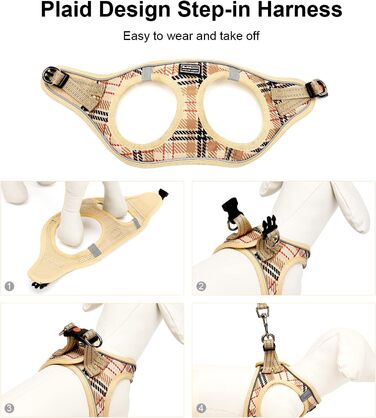 Нашийник для собак маленьких порід з повідком, анти-тягнучий, світловідбиваючий, дихаючий, нагрудник для цуценят (Бежевий, S, Обхват грудей: 29-33 см)