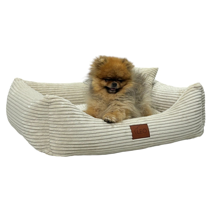 Лежанка для собак Leo4dog з вельвету, знімний чохол для прання, бежевий, L (100x80 см)
