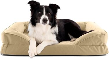 Ортопедичне собаче ліжко Lumaland Outdoor & Indoor | Ергономічне собаче ліжко-софа 90x65 см - ідеально для середніх собак | Нековзне дно | Зручна вага та знімне прання | Водонепроникне собаче гніздо In- & Outdoor - Бежеве 90 x 65 см - M
