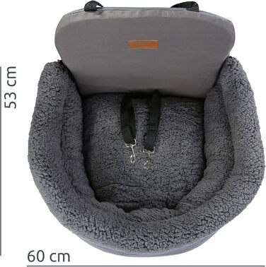 Автокрісло для собак GEAR Frontera – ортопедичне ліжко/кошик для собак, з ременем безпеки, знімний чохол, для маленьких та середніх собак, на передні та задні сидіння, з м'якого тедді