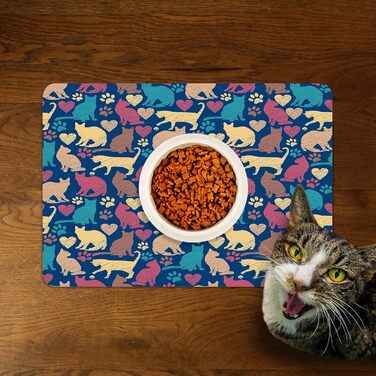 Нековзна килимок під годівницю для котів та собак, Dead Set Studio, водонепроникний, з сердечками