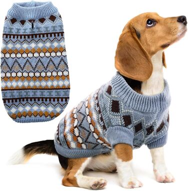 Теплий пуловер для собак середнього розміру Hjumarayan Boho, синій (L). З отвором для шлейки, підходить для Французького бульдога та Лабрадора.